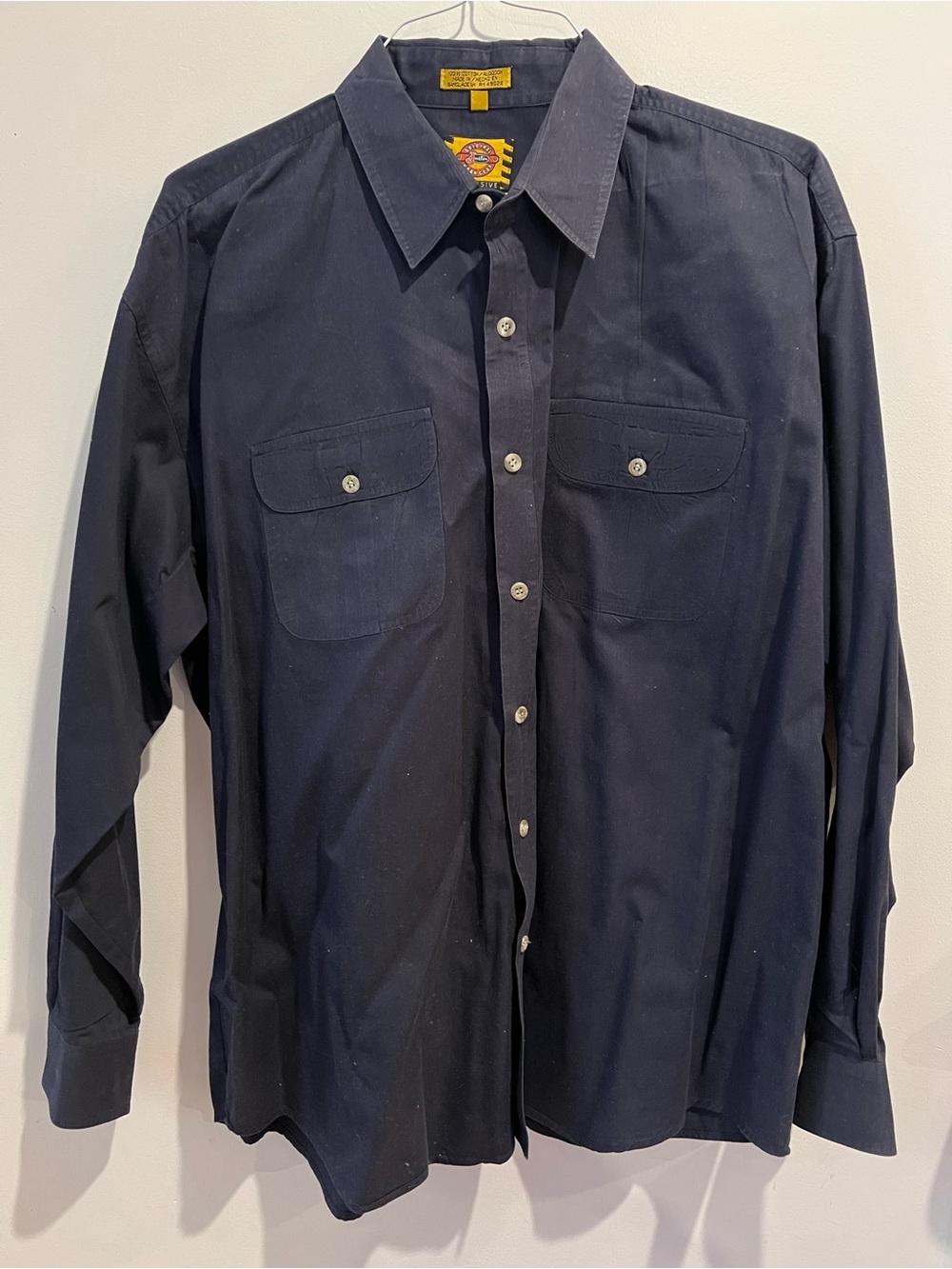 Vintage Justin Boots Navy Button-Front Casual Work Shirt